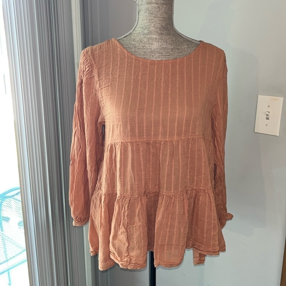 American Eagle Dark Orange Long Sleeve Tired Top Back Open MEDIUM gauze